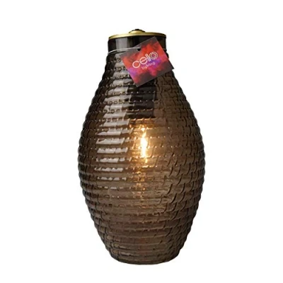 Image of Cello Lighting Diamond Barrel Lamp Brown Battery Operated Lamp, Glass Table Lamps for Living Room and Home Decor, Decorative Cordless Home, Bedside Décor