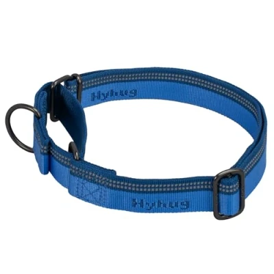 Image of Hyhug Strong 3M Reflective Strip Double Color Nylon Jacquard Weave Webbing Martingale Dog Collar, Comfy Adjustable Safety, Durable Soft Breathable, Safe Night Walk. (Large, Classic Blue)