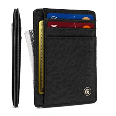 Image of POWR Mens Wallet, Slim RFID Blocking Minimalist Credit Card Holder (Black, Textured), Holds up to 7 Cards and Bank Notes, Ideal for Travel