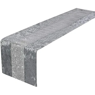 Image of Table Runner Velvet Bling Washable Silver Sparkle 32*180 Grey