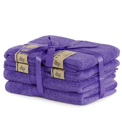 Image of DecoKing Set of 6 Purple Cotton 4 Hand Towels 50 x 100 cm and 2 Bath 70 140 Bamboo Viscose Absorbent Antibacterial Bamby Plum Violet