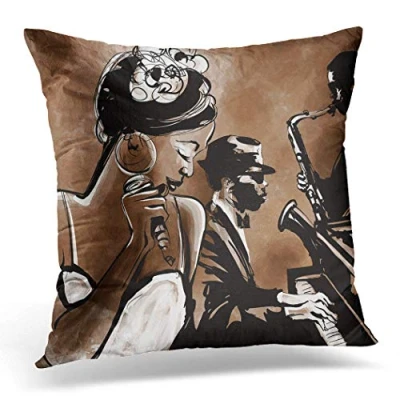 Image of Topyee Cushion Cover Soul Jazz Band Singer Saxophone and Piano Music Musician 45x45cm/18x18 Inch Home Decor Throw Pillow Square Pillowcase for Bed Sofa