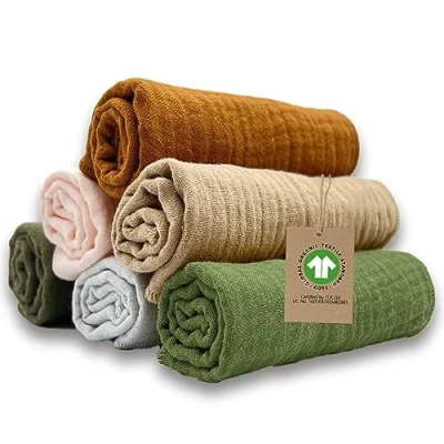 Image of mimaDu Organic GOTS Burp Cloths 25 x cm Baby Washcloth Muslin Cloth Mini for Care, Small Towels 100% Cotton Super Soft and Absorbent (Earth)