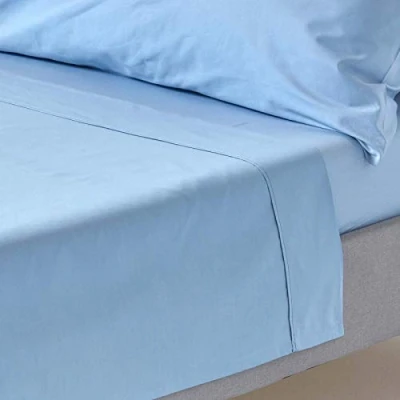 Image of HOMESCAPES Light Blue Pure Egyptian Cotton Flat Sheet Super King 200 TC 400 Thread Count Equivalent Bed