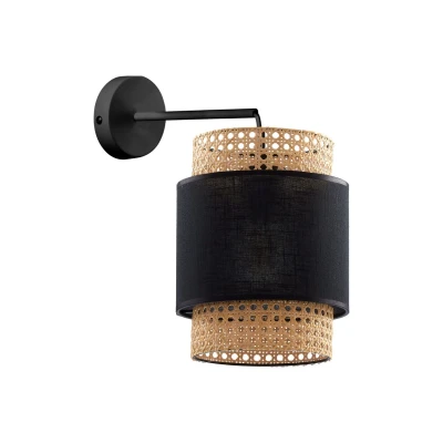 Image of Boho Wall Lamp With Shade Black, Rattan 1xE27