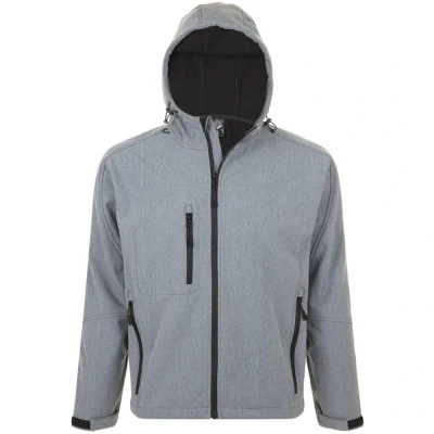 Image of SOLS Mens Replay Hooded Soft Shell Jacket (Breathable, Windproof And Water Resistant) (Grey Marl) Size 2XL