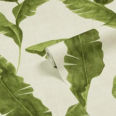 Image of furn. Plantain Botanical Printed Wallpaper, Green