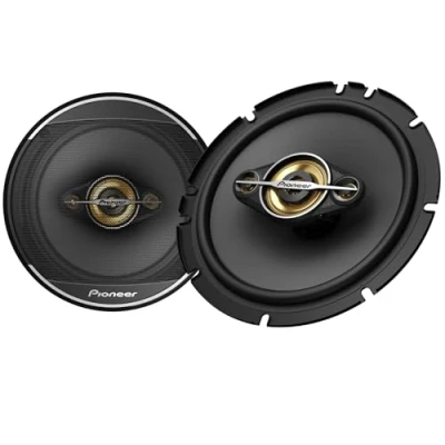 Image of Pioneer TS A1681F, 4 Way Coaxial Car Audio Speakers, Full Range, Clear Sound Quality, Easy Installation and Enhanced Bass Response, Black Gold Colored 6.5 Round Speakers