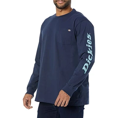 Image of Dickies Men&#039;s Long Sleeve Wordmark Graphic T Shirt, Ink Navy, XL