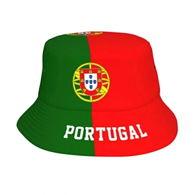 Image of WanwEN Bucket Hat Portugal Flag Cool Portuguese Printed Sun Hats Fisherman Outdoor Summer Travel Hiking Beach Caps Black