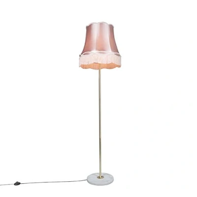 Image of Qazqa Retro Floor lamp Brass with Granny Shade Pink 45 cm Kaso Suitable for LED E27 1 Light Steel Living Room I Bedroom