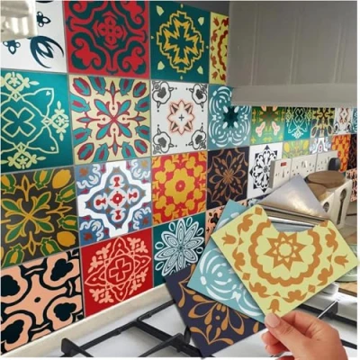 Image of 96 Tile Stickers Kitchen 4x4 inch Victorian Mosaic Style Transfers 10x10cm Bathroom Stick On Wall Peel and Decals Waterproof (4 Stickers)