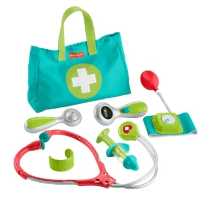 Image of Fisher Price Preschool Pretend Play Medical Kit 7 Piece Doctor Bag Dress Up Toys for Kids Ages 3+ Years, HYH26