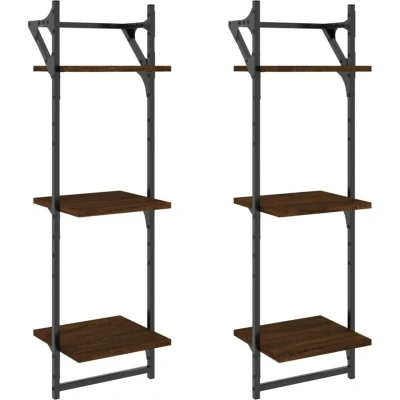 Image of vidaXL 3 Tier Wall Shelves with Bars 2 pcs Brown Oak 30x25x100 cm