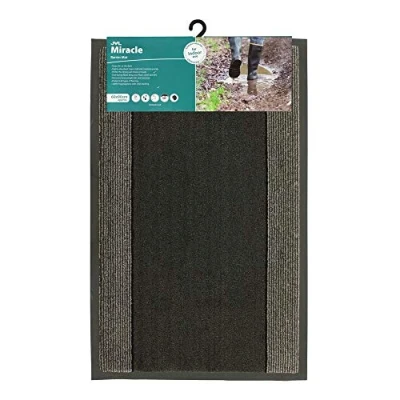 Image of JVL Miracle Charcoal with Grey Stripes Barrier Mat, 60 x 90 cm
