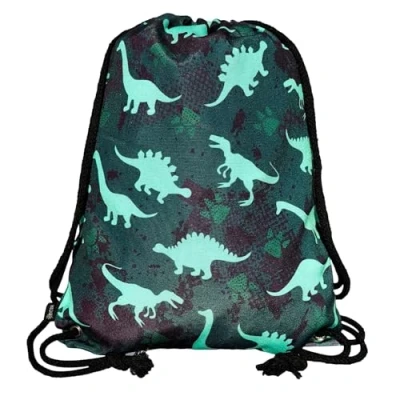 Image of HECKBO kids dinosaur dino gym drawstring bag 40x32cm 12.6&quot; x 15.8&quot; Lightweight string kindergarten daycare crèche school football children girl boy backpack, sports fabric