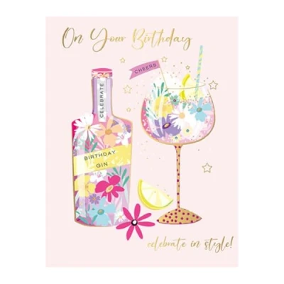 Image of Words N Wishes Female Birthday Card General for Women Gin with an Embossed Foil Finish Eco Friendly and Recyclable