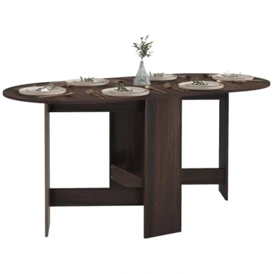 Image of HOMCOM Folding Dining Table, Drop Leaf Table for Small Spaces, Oval Tabletop Room, Chocolate Wood Effect