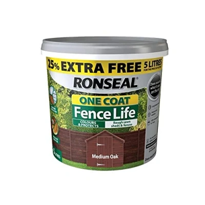 Image of Ronseal RSLFLMON4LAV One Coat Fence Life Medium Oak New 4 Litre +25%