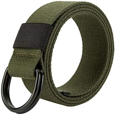 Image of HotYou Unisex Tactical Belt，Canvas Belt with D ring,Army Green,Width:3.8 CM,Length:120 CM