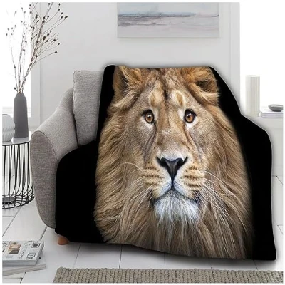 Image of VELVETIO Premium 3D Lion Print Throw, Ultra Soft Warm Fleece Wildlife Animal Blankets, Extra Large Cuddly &amp; Fluffy Blanket For Sofa Bed, 150 x 200cm