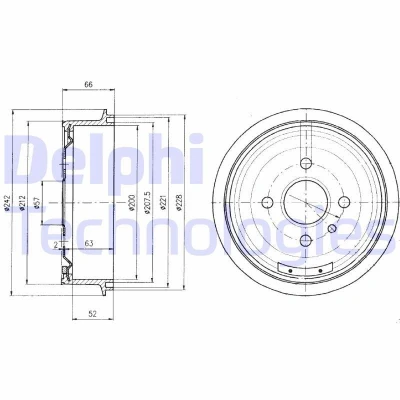 Image of 95175281, 96175281 Brake Drum DELPHI BF102 without ABS sensor ring, wheel bearing 242mm OPEL: Manta B Saloon, CC, VAUXHALL: Combo Mk1