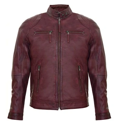 Image of Infinity Leather Mens Moto Biker Jacket Taiwan Burgundy Size 4XL