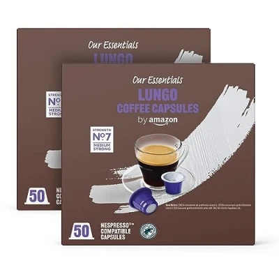 Image of by Amazon Lungo Coffee Capsules Nespresso Compatible, Medium Roast, 100 Count (2 Packs of 50) Rainforest Alliance Certified