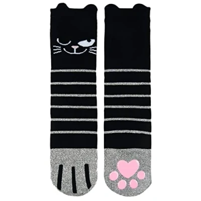 Image of moses. Women&#039;s ED Glitter Non Slip Sole, Cute Cat Stopper Socks, Black, Silver, Pink, 3 8