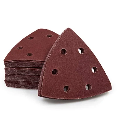 Image of SPEEDWOX 50 Pcs Triangle Sanding Pads Hook and Loop 180 Grit Oscillating Pad 90mm 6 Holes Fit 3 1/2 Inches Multi Tool Detail Sander Sandpaper Discs
