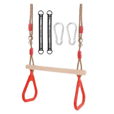 Image of Morwealth Wood Trapeze Swing with Plastic Rings, Red, Max 120 kg
