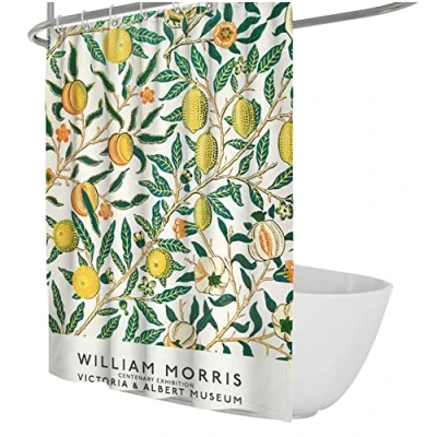 Image of Wewoo Home Fruit Pomegranate Prints Shower Curtains William Morris Pattern Bathroom Curtain Easy Care Quick Dry Set with Hooks W150xL220cm