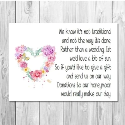 Image of 50 Personalised Wedding Money Poem/Honeymoon Wish Poems Card/Gift Poem Cards (MP1 50)