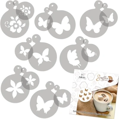 Image of NAKLEO Coffee Cookies Decoration Reusable Plastic Baking Stencil 7x7cm and 11x11cm / 2.8&#039;x2.8&#039; 4.3&#039;x4.3&#039; Butterflies Wings Animals Art Craft DIY Biscuit Pastry Cake Glaze Kitchen