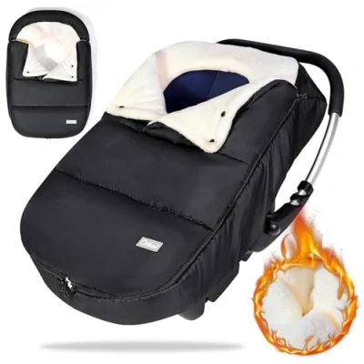 Image of Orzbow Winter Car Seat Footmuff for Baby,Universal Blanket w/Adjustable Collar,Waterproof Baby Cover w/Zip, Warm Coral Fleece,Detachable and Machine Washable (Black)