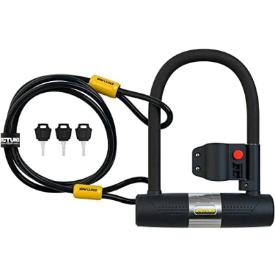 Image of SIGTUNA Bike Lock 16mm Heavy Duty Bicycle U Shackle and Mount Holder, 1.2m Steel Chain Cable 3 High Security Keys for Road Bike, Electric Folding Mountain (Yellow)