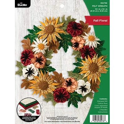 Image of Bucilla 89278E Felt Applique Wreath Kit, 16.5&quot; x 16.5&quot;, Floral Fall