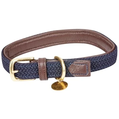 Image of WeatherBeeta Leather Plaited Dog Collar, Brown/Navy, L