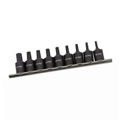 Image of US PRO Tools 9pc 3/8&quot; Dr Impact Star Torx Bit Sockets T20 T55 3999