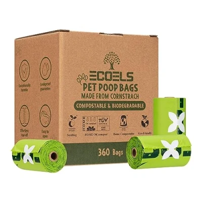 Image of ECOELS Dog Poo Bags: 100% Compostable Biodegradable Poop Bags Extra Large, Strong &amp; Leakproof Cornstarch Made Certified OK COMPOST HOME, EN13432, ASTM BPI 360 Count Dogs