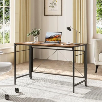 Image of Dripex Folding Desk 110 x 50cm Writing Computer Foldable Table Space Saving Home Office Easy Assembly, Rustic Brown