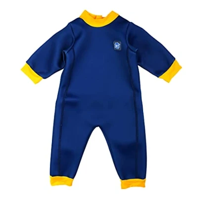 Image of Splash About Warm in One Baby Wetsuit, Navy &amp; Yellow 6 12 Months