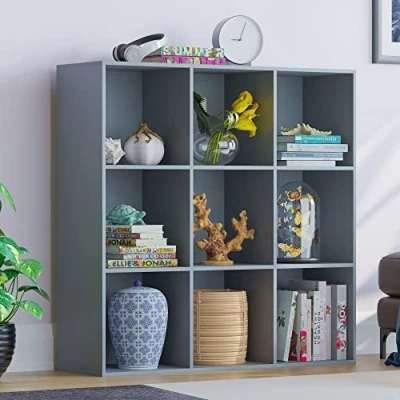 Image of Vida Designs Durham Cube Bookcase Storage Organiser Living Room Bookshelf Home Office Furniture (9 Cube, Grey)