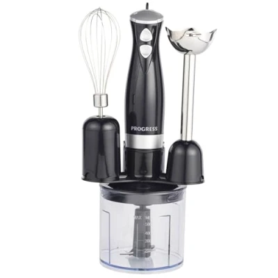 Image of Progress EK2827PV2 3 in 1 Electric Blender Set Immersion Stick with 2 Speed Settings, Mini Food Chopper 500 ml Chopping Bowl, Stainless Steel Blades, Soup/Smoothie Maker, 350W, Black