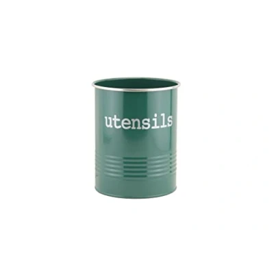 Image of EHC Round Fjord Green Enamel Utensil Storage Pot Holder, Diameter 14 cm X Height 17