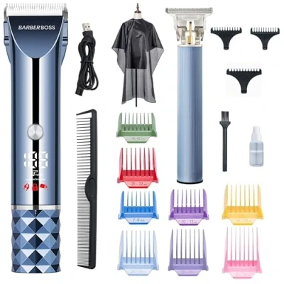 Image of Barberboss Hair Clippers, Men&#039;s Beard &amp; Trimmer Set, Men, Cordless Clippers LED Display, 8 Comb Attachments with Detail Stubble T Blade