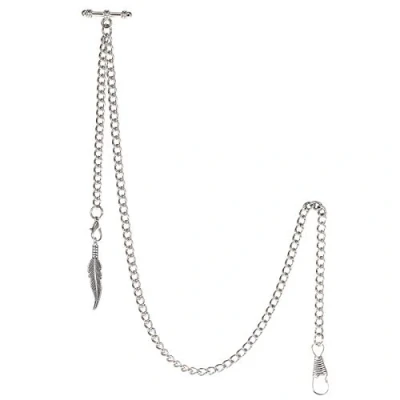 Image of TREEWETO Men&#039;s Albert Chain Pocket Watch Curb Link Key 2 Hooks with Antique Silver Leaf Pendant Design Charm Fob T Bar