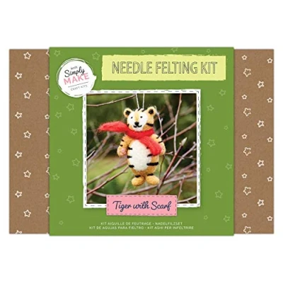 Image of Needle Felting Craft Kit Set, Tiger with Scarf, DIY Craft, Make Your Own, Home, Children and Adults Hobby