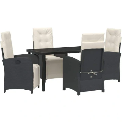 Image of vidaXL 5 Piece Garden Dining Set with Cushions Black Poly Rattan
