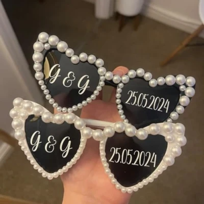 Image of mxn Personalised Sunglasses Stickers,Custom Initials and Date Vinyl Decal Stickers Sunglasses,Birthday,Wedding Favour,Hen do,Bridal,Bachelorette,Labels &amp; Stickers,Party Decorate (4 Sets (8 Sheets))